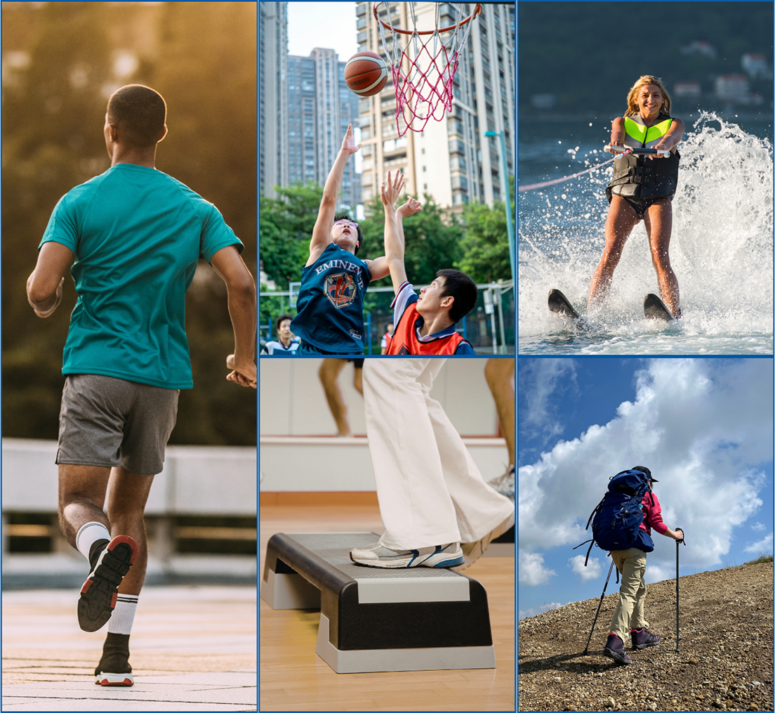 Man jogging away from camera in teal shirt and gray shorts during golden hour outdoors? (informative)