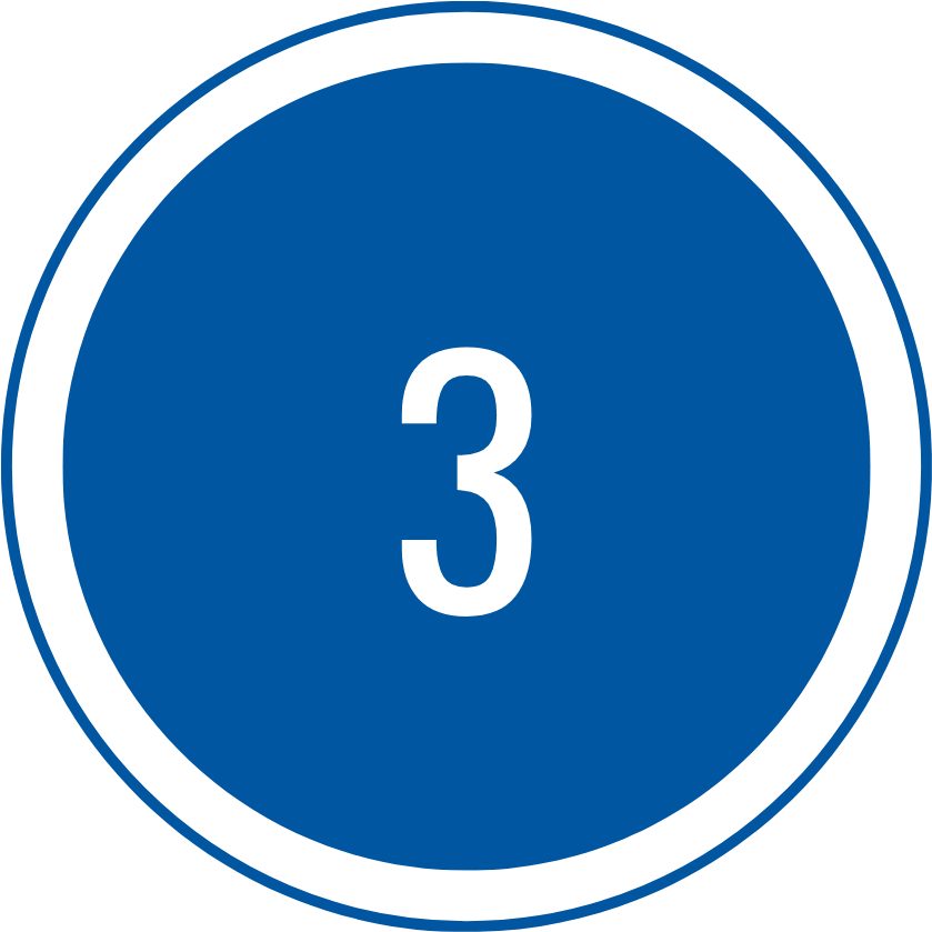 Step 3 badge in a blue circle indicating the third step of a process