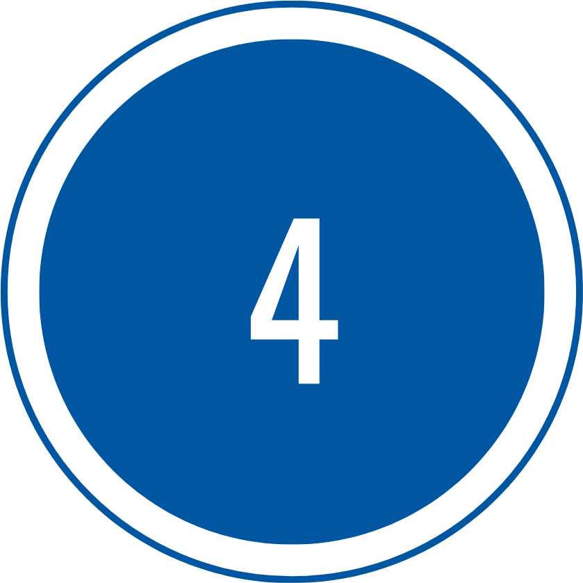 Blue circular badge with a white number 4 in the center, outlined by a thin blue ring.