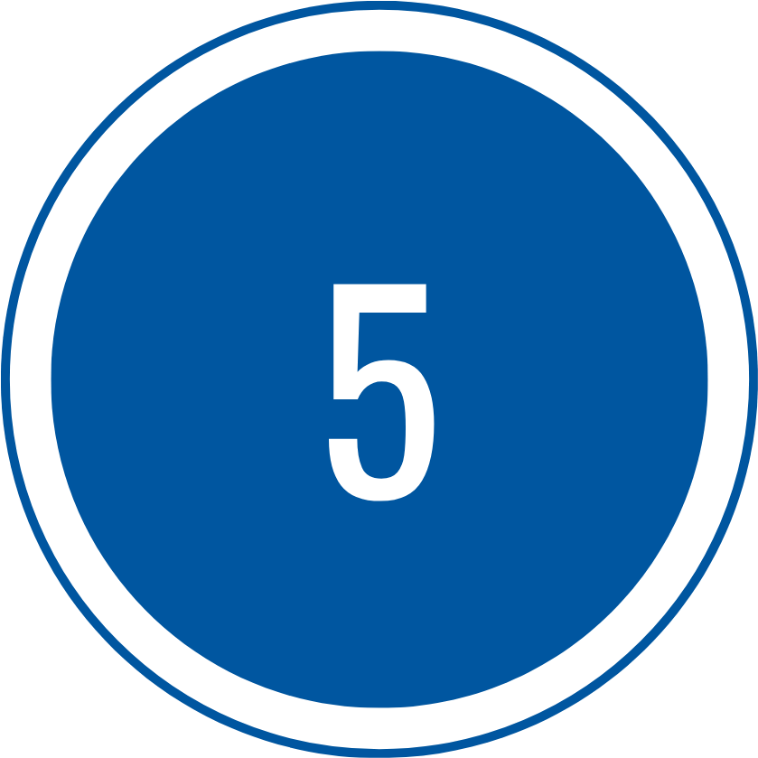 Blue circular badge with a white number 5 in the center (likely indicating Step 5).